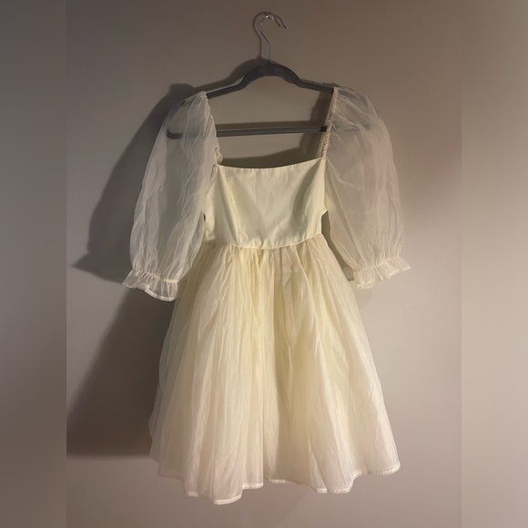 Cream/White Puff-Sleeve Babydoll Mini Dress Forever 21 - Picture 12 of 13
